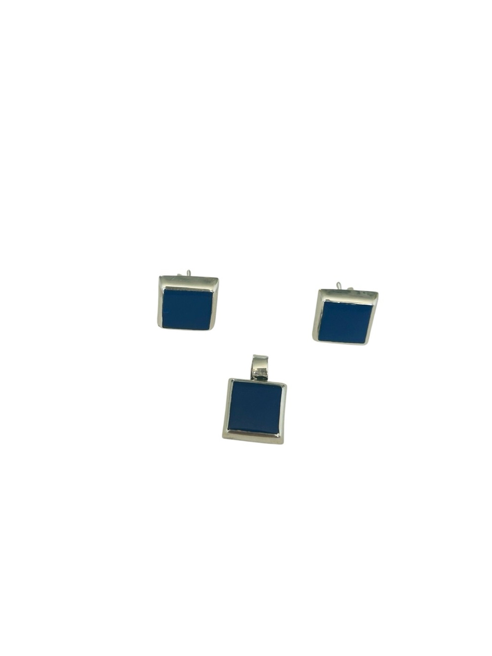 Taxco Mexico 925 Sterling Silver Blue Stud Earrings & Pendant Set 1cm - Picture 2 of 8